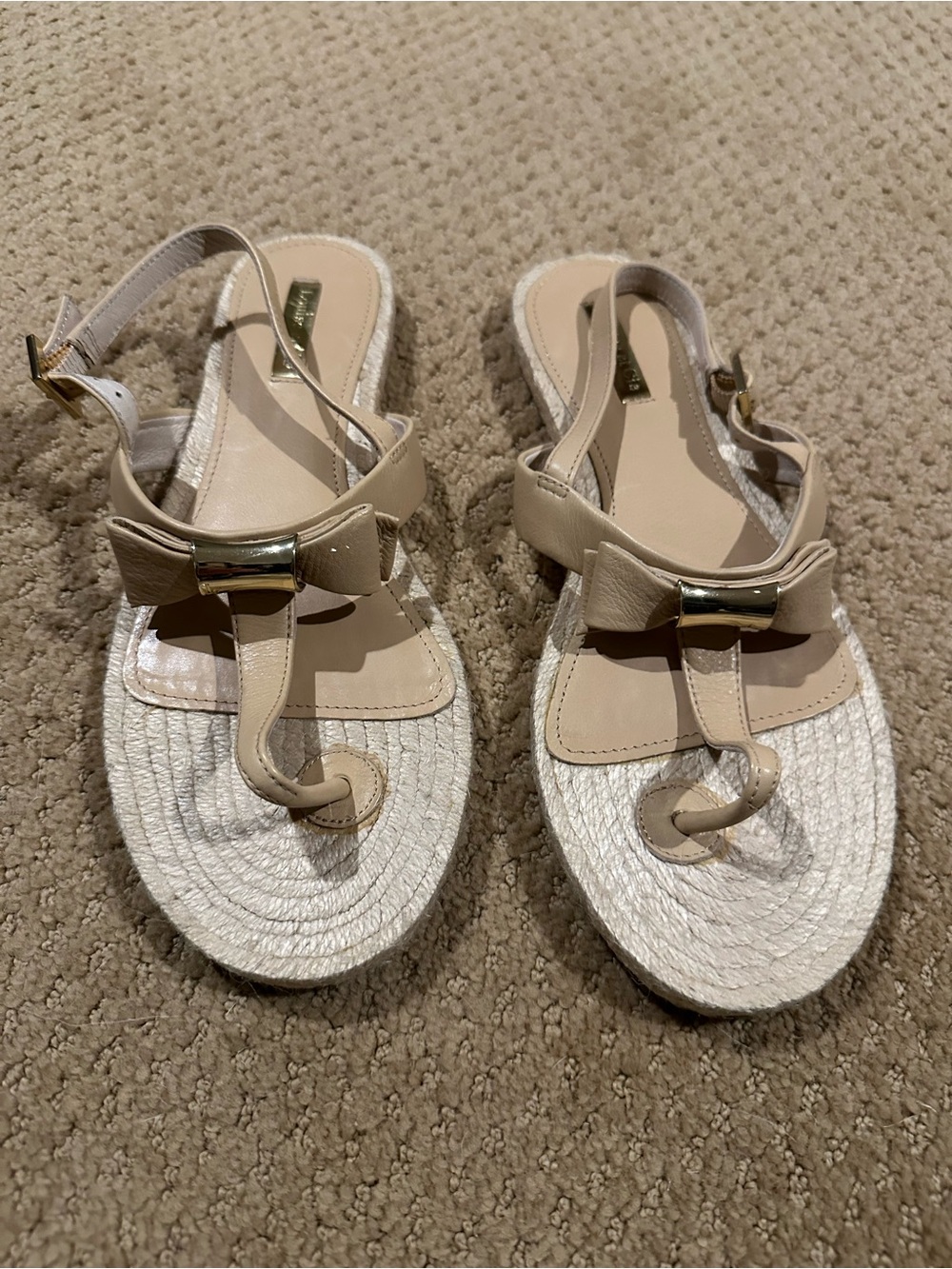 Louise et Cie Beige Bow Thong Slingback Sandals - Lo-Adrean Leather Upper